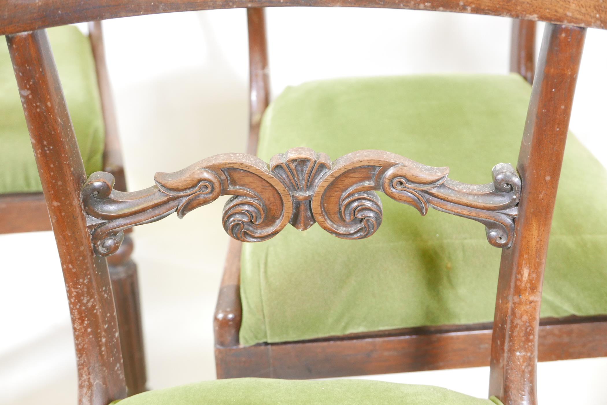 A set of six Regency/William IV rosewood dining chairs with carved back splats, stamped with maker's - Image 3 of 4