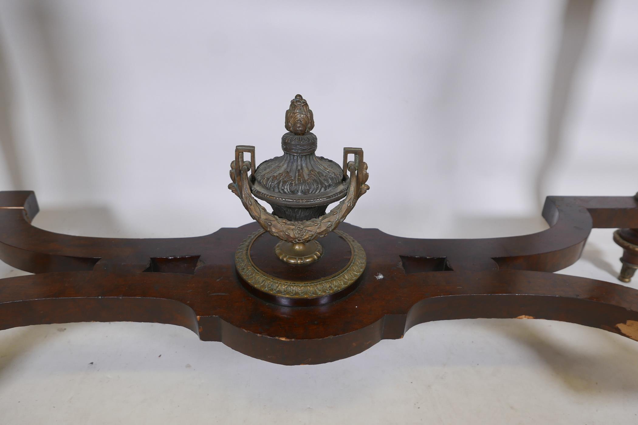 A neo-classical style breakfront mahogany and brass mounted console table, with inset frieze panels, - Image 5 of 9