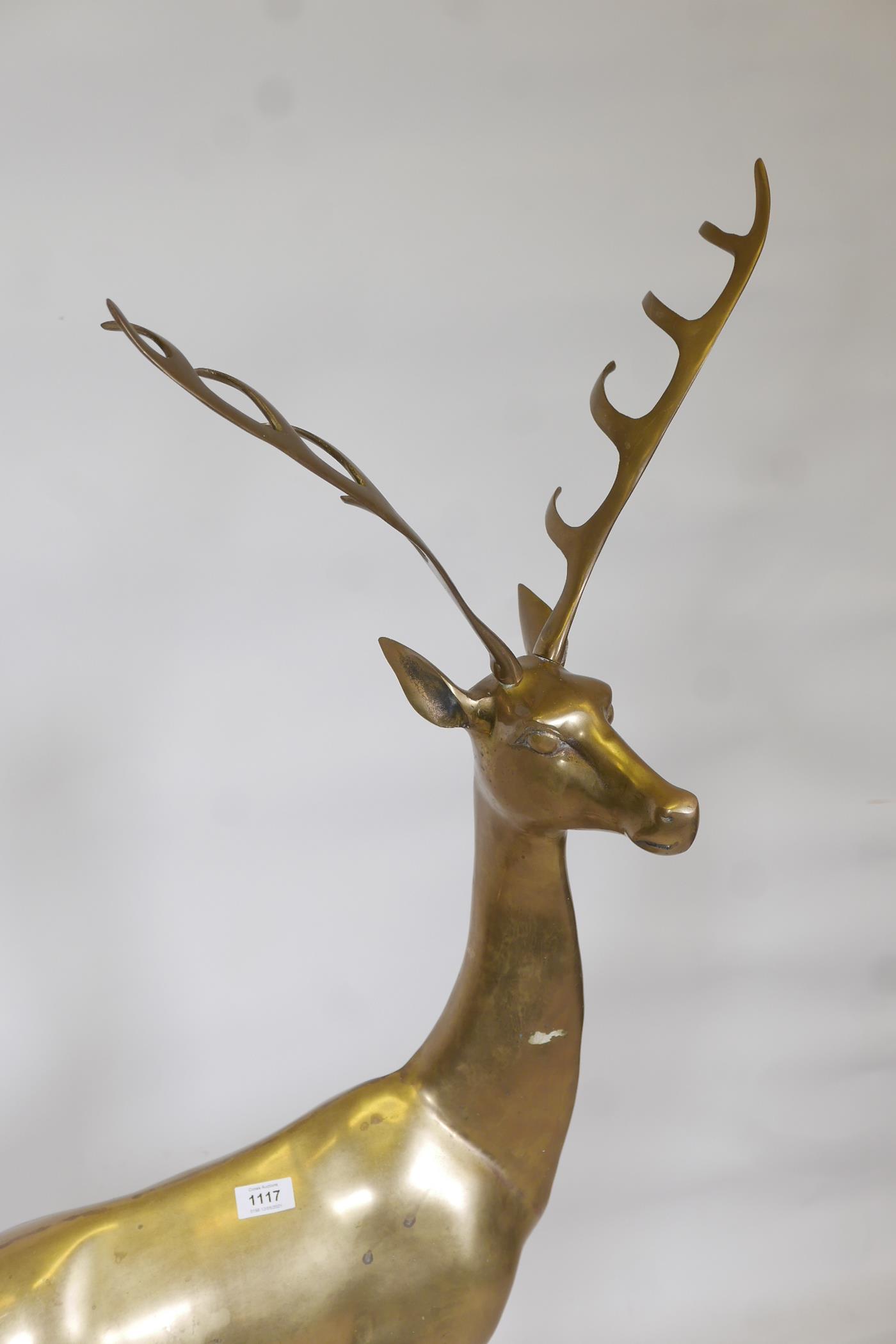 A hollow brass cast model of a buck and roe deer - Image 4 of 5