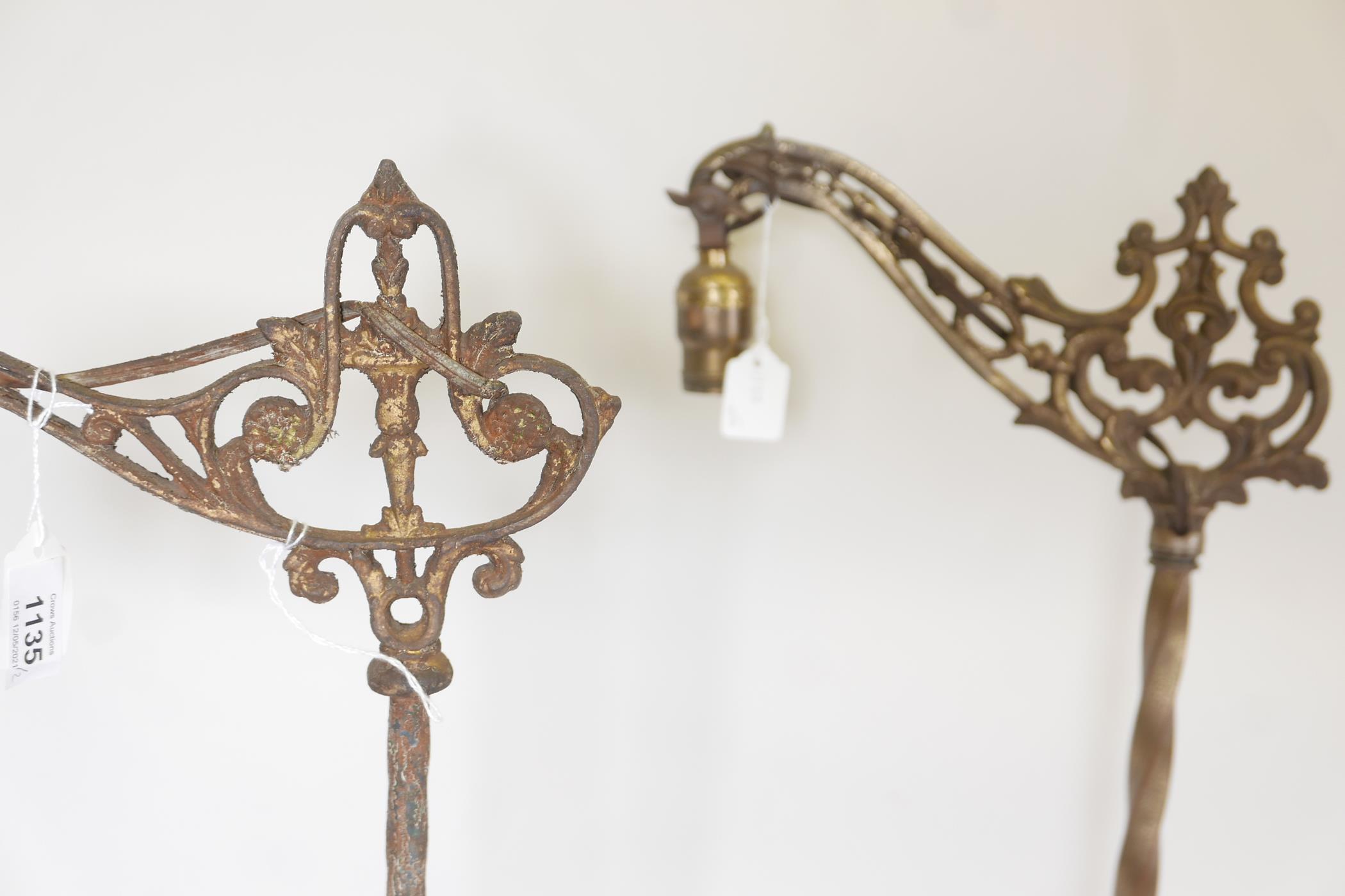 An early C20th cast iron floor lamp, with twisted column and pierced platform base, 57" high, and - Image 2 of 2