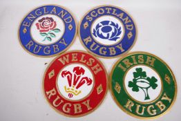 Four cast iron 'The Four Home Nations' rugby roundels, 9½" diameter