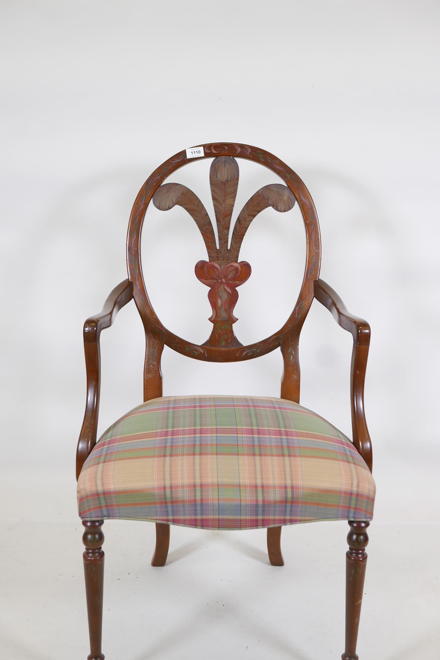 A federal style open armchair, with Prince of Wales feathered back and painted decoration, raised on - Image 3 of 3