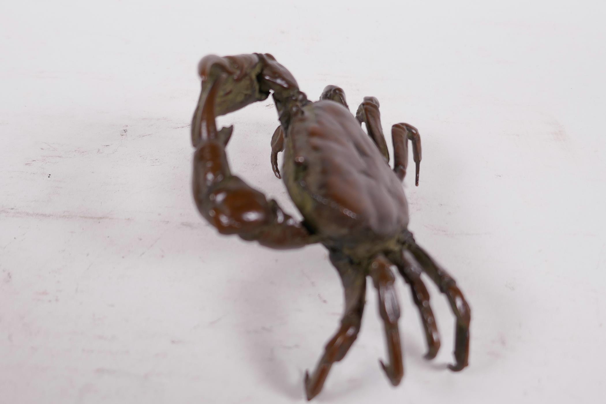 A large Jizai style bronze figurine of a crab, 4¼" wide - Image 2 of 2