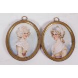 A pair of framed portrait miniatures of C18th French beauties, Madame de Rohan, and Mademoiselle