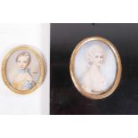 A portrait miniature of a lady, in an acorn frame, together with a signed portrait miniature of a
