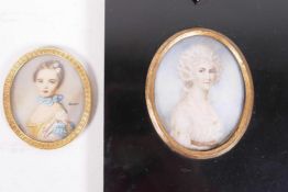 A portrait miniature of a lady, in an acorn frame, together with a signed portrait miniature of a