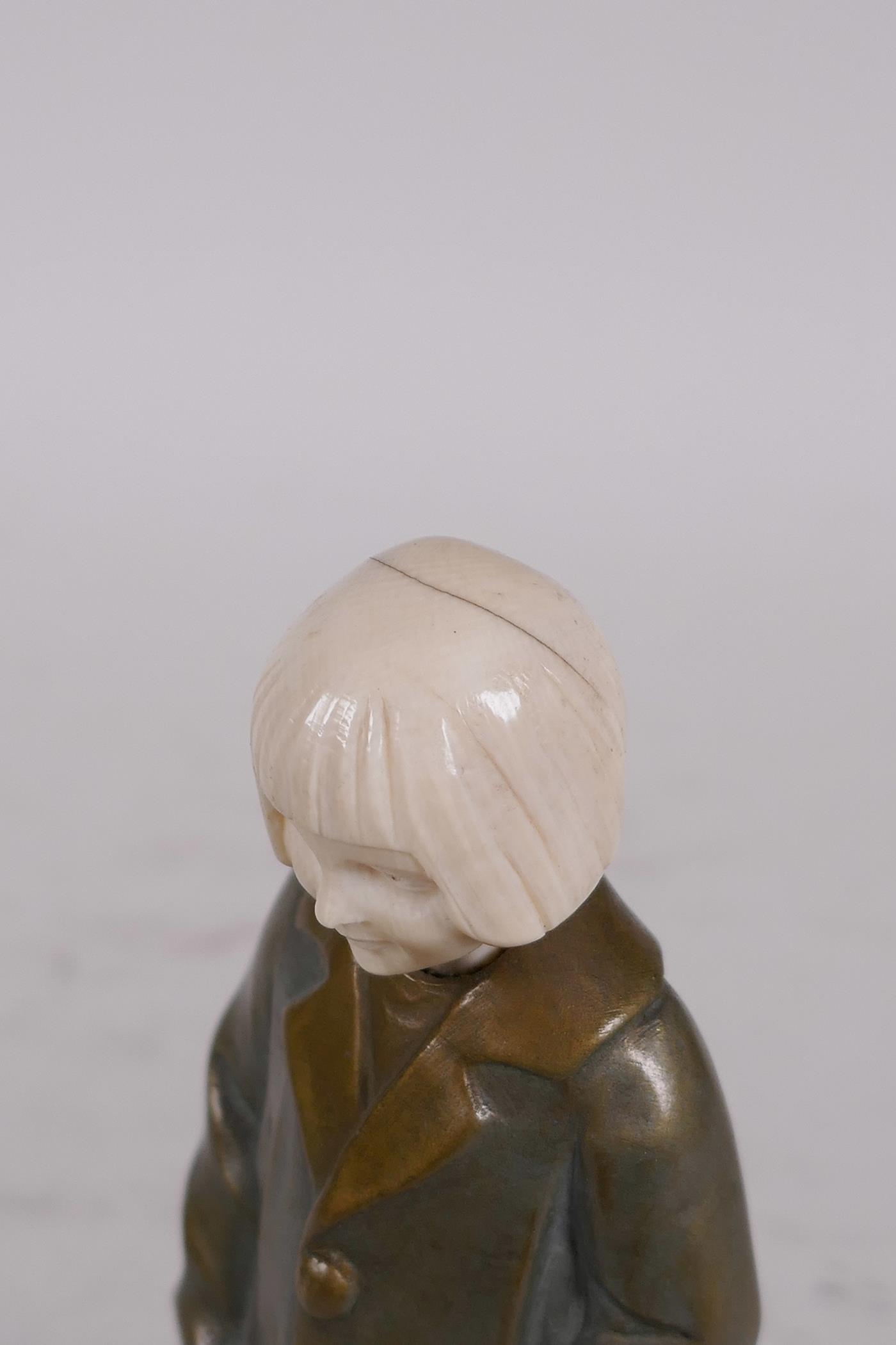 Soulange Bertrand (1913-2011), bronze figure of a young girl, mounted on a marble base, 7" high - Image 4 of 5
