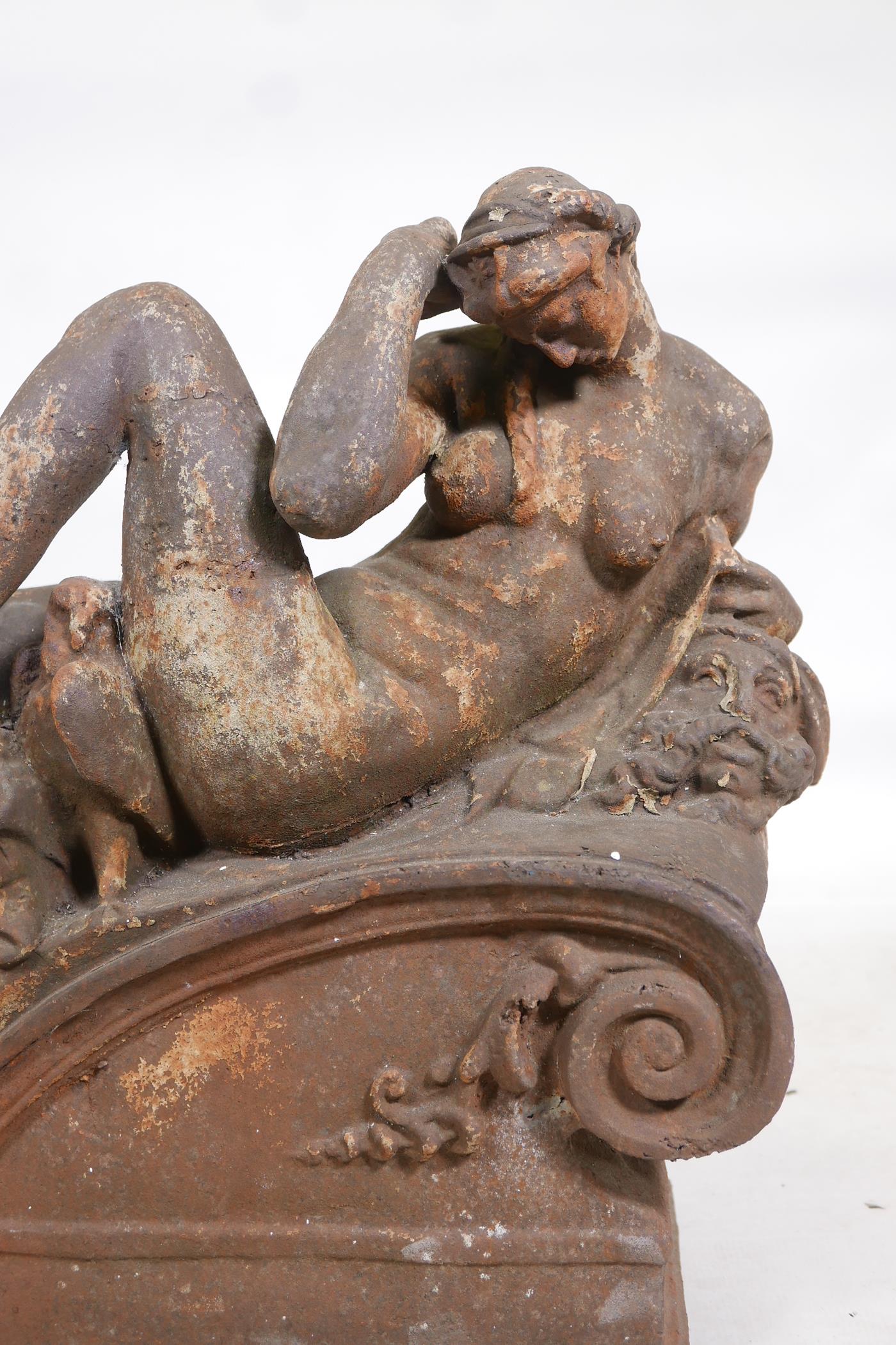 An early C19th hollow cast iron architectural feature in the form of a classical nude, remnants of - Image 2 of 5