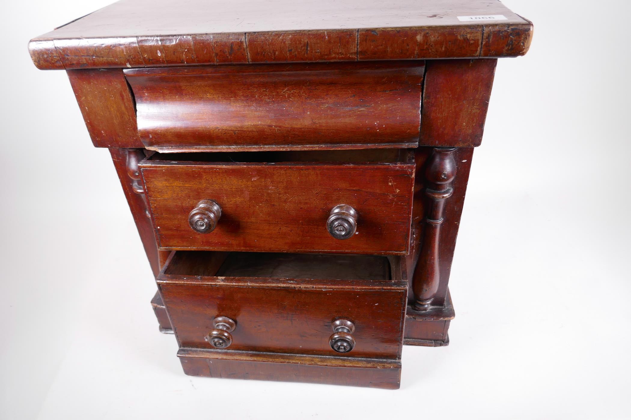 An apprentice piece mahogany scotch chest of three drawers, with turned knobs on side columns, 17" - Image 2 of 4