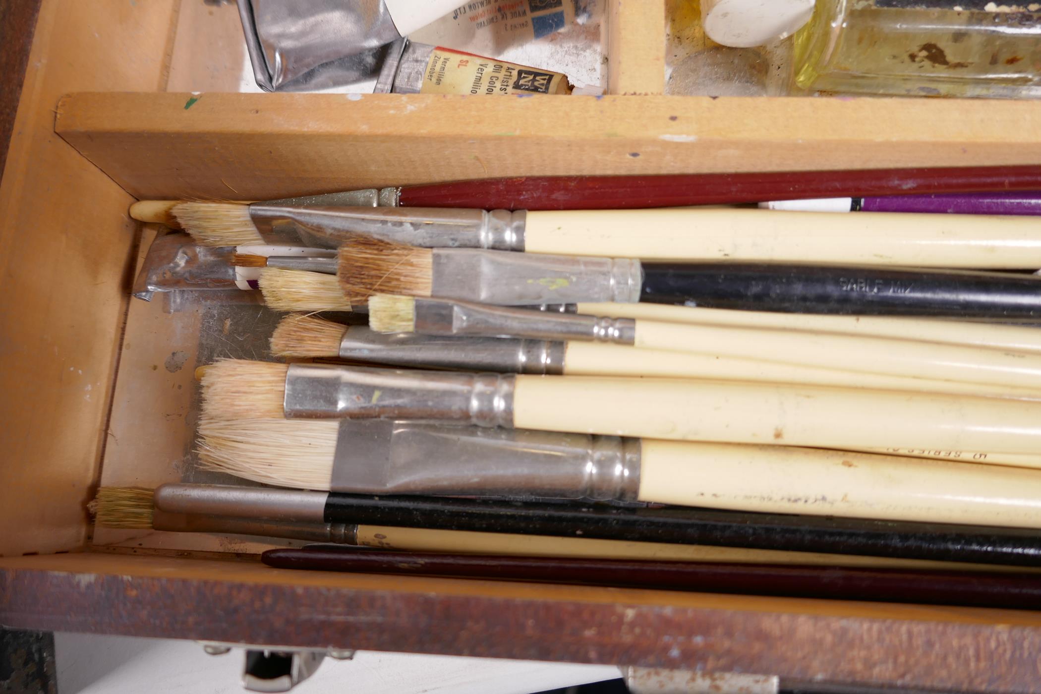 Three artist's boxes, one containing a quantity of good quality brushes and oil paints, together - Image 5 of 8