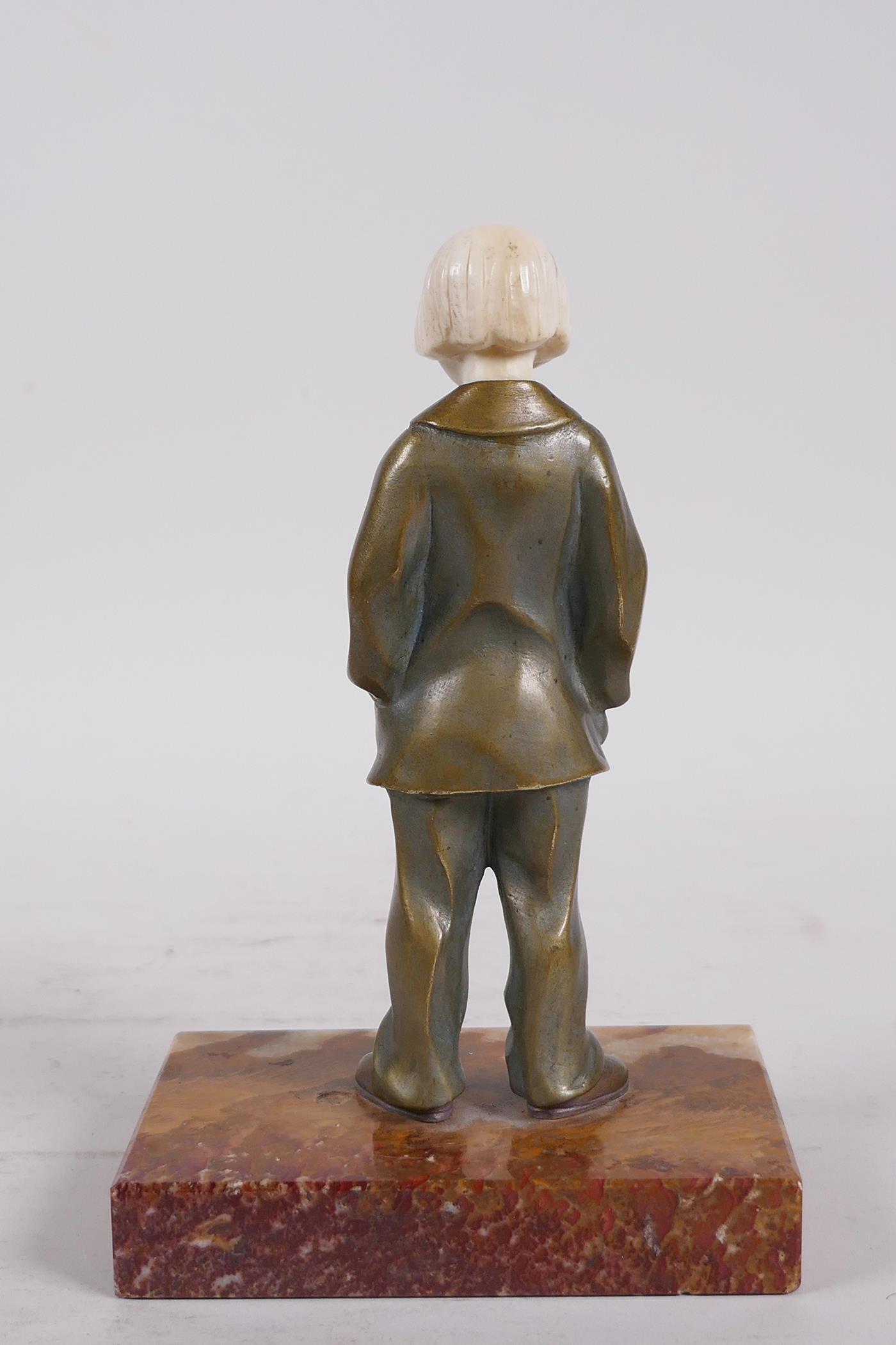 Soulange Bertrand (1913-2011), bronze figure of a young girl, mounted on a marble base, 7" high - Image 5 of 5