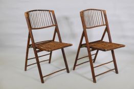 A pair of vintage bamboo folding conservatory/garden chairs, 37½" high