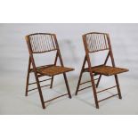 A pair of vintage bamboo folding conservatory/garden chairs, 37½" high