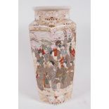 A Japanese Meiji period (1868-1912) Satsuma stoneware vase of hexagonal form decorated with