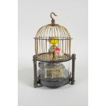 A brass birdcage automaton clock, 6½" high