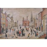 L.S. Lowry, a Lancashire village, print laid on chipboard, 20½" x 15"