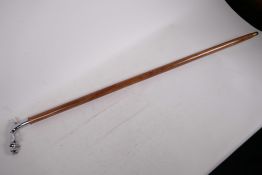 A hardwood walking stick, the chrome plated handle formed as a Jaguar car mascot, 36" long