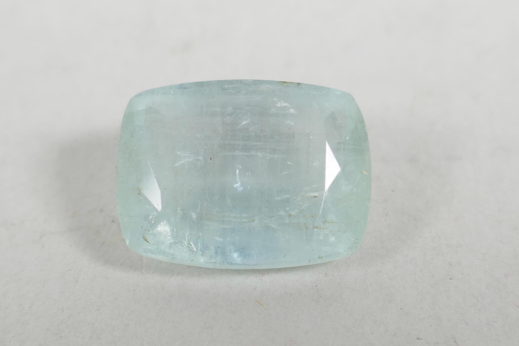 An 11.67ct natural aquamarine, cushion mixed cut, ITLGR certified, with certificate