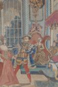 A good large woolwork depicting Henry VIII and a new wife and various courtiers in a grand reception