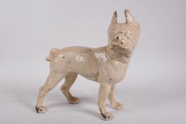 A painted cast iron French bulldog doorstop, 10" high