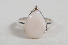 A pear cut opal ring in sterling silver, stamped 925