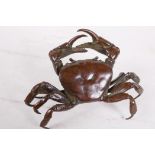 A large Jizai style bronze figurine of a crab, 4¼" wide