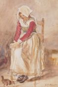 Signed R.P. Bonington (Richard Parkes Bonington), watercolour sketch, full length portrait of a farm