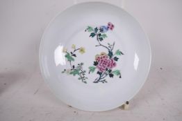 A fine quality Chinese Yongzheng famille rose 'Peony' eggshell porcelain dish, with delicate