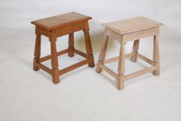 A pair of early C20th oak joynt stools, 18" x 13" x 18"