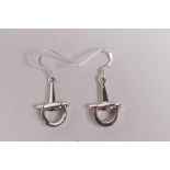 A pair of 925 silver drop earrings in the form of stirrups, 1" drop