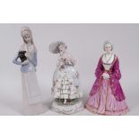 A Coalport porcelain figurine, 'Anne of Cleves', 8" high, together with two other female figurines