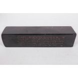A Chinese square section black soapstone seal, 5½" long