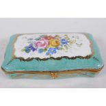 A Sevres porcelain trinket box of cushion shape, the cover painted with a bouquet of flowers on a