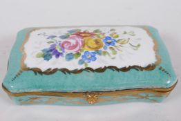 A Sevres porcelain trinket box of cushion shape, the cover painted with a bouquet of flowers on a