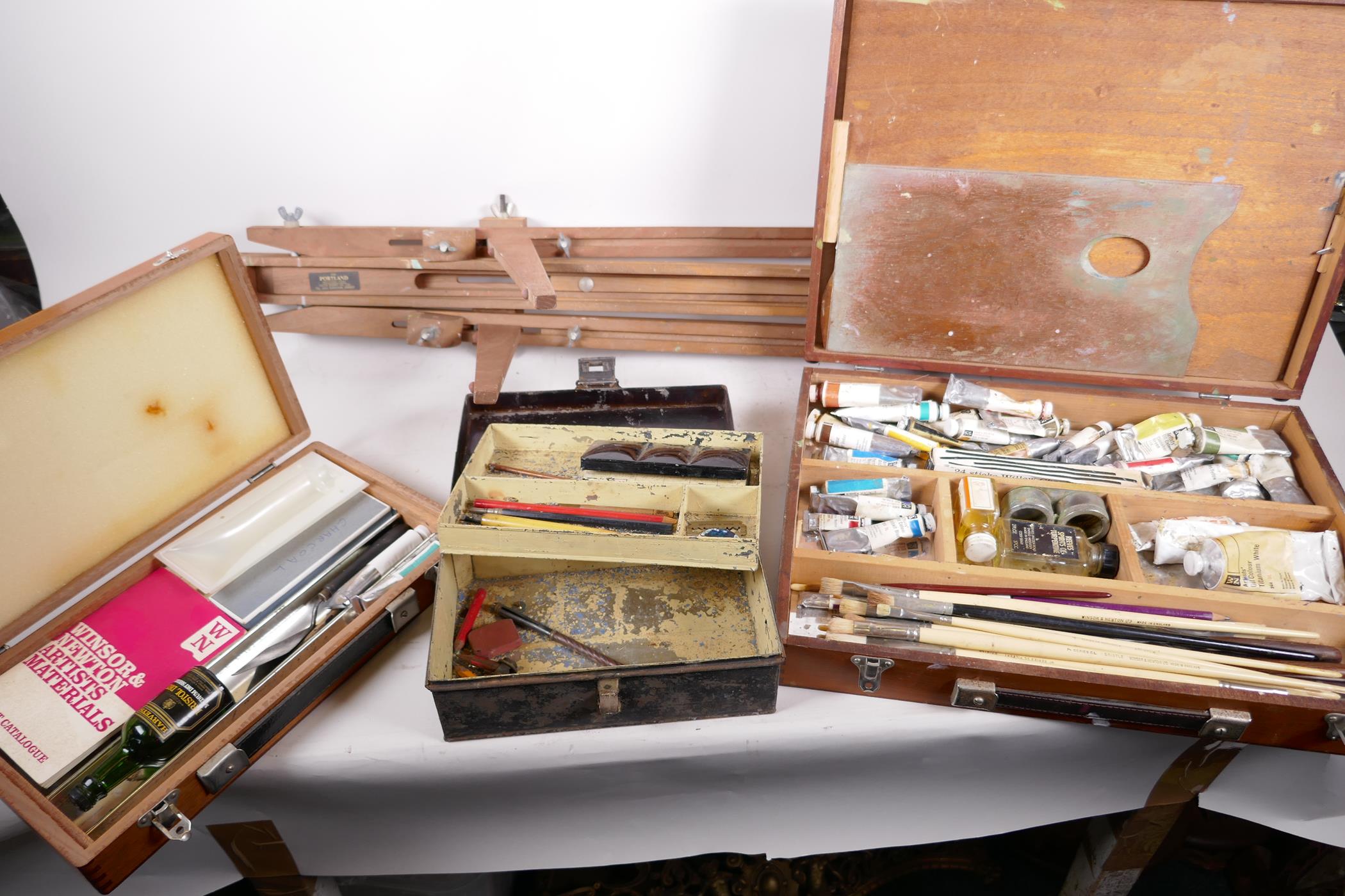 Three artist's boxes, one containing a quantity of good quality brushes and oil paints, together - Image 8 of 8