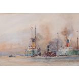 Charles Dixon, shipping on the Thames, titled verso Deptford 1912, 26" x 10½"