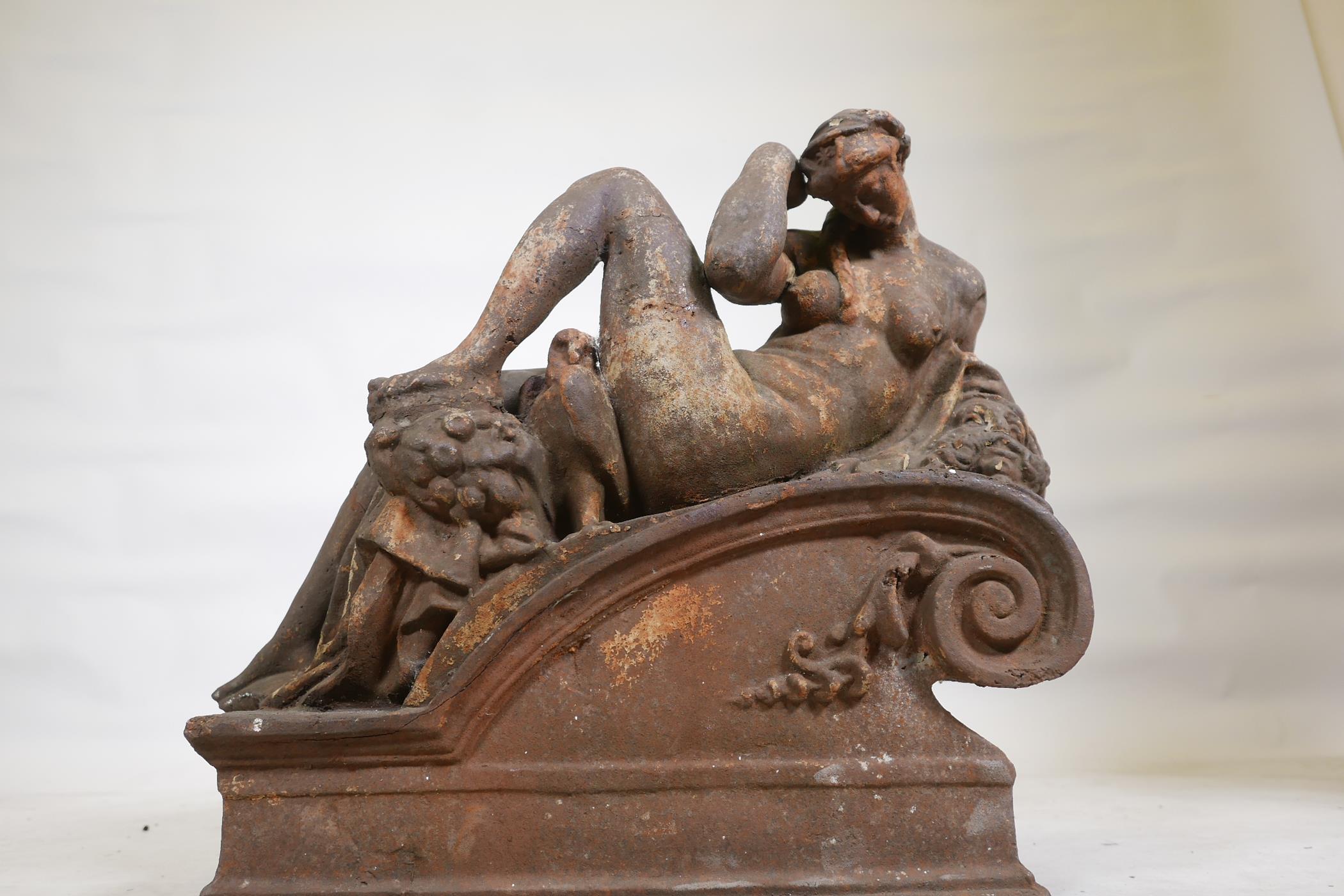 An early C19th hollow cast iron architectural feature in the form of a classical nude, remnants of - Image 4 of 5