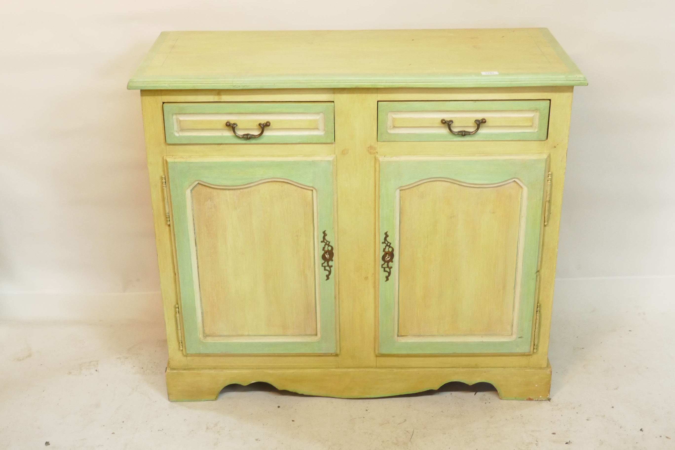 A painted pine buffet with two drawers over two doors, raised on bracket feet, 42" x 17½", 36" high - Image 2 of 2