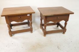 A pair of oak single drawer side tables, 17" x 22" x 19"