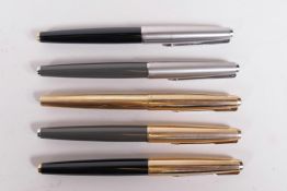 A collection of five Parker '61' fountain pens, 5" long