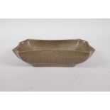 A Chinese Song style crackle glazed pottery dish, 9" x 5"
