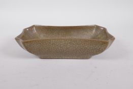 A Chinese Song style crackle glazed pottery dish, 9" x 5"