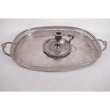 An oval two handled, silver plated gallery tray, 16" x 12", together with a C19th silver plated