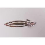 A sterling silver bookmark with a fish head finial, 2" long