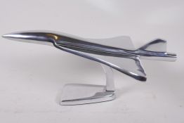 A solid aluminium desktop model of Concorde, 14" long