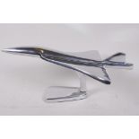 A solid aluminium desktop model of Concorde, 14" long