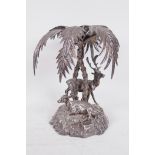 A C19th silver plated table centre-piece formed as deer under a palm tree by Thomas Bradbury and