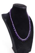 An amethyst drops necklace, with alternate seed pearl, length 18"