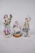 A Dresden porcelain figure of a girl with a garland of flowers, 8¾" high, together with a Dresden