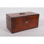 A Sheraton inlaid mahogany two division tea caddy, 9" x 5" x 4"